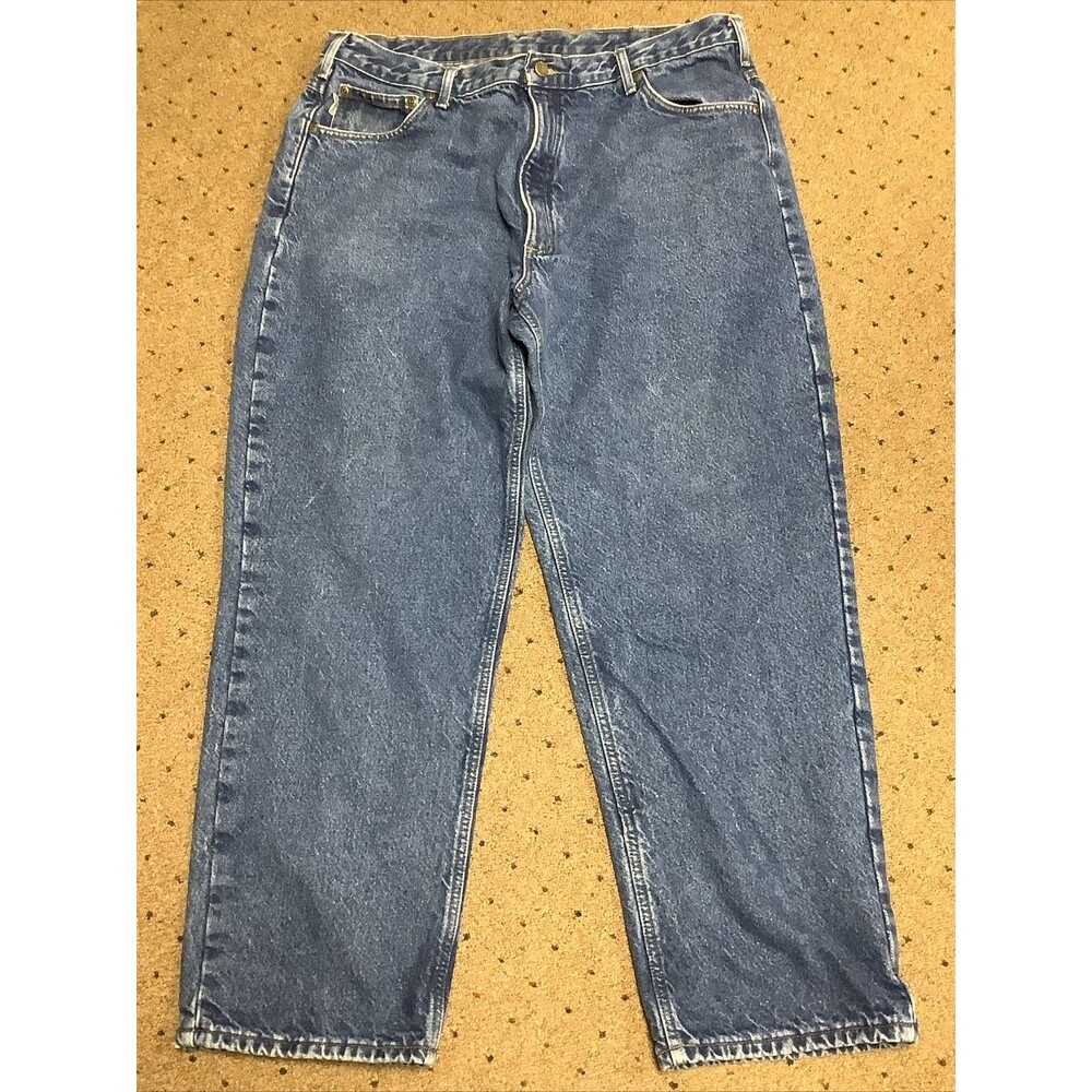Carhartt Jeans Mens 40x30 Blue Denim Flannel Lined Relaxed Fit Chore Barn B172